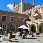 students sitting outside of ucla kerckhoff hall