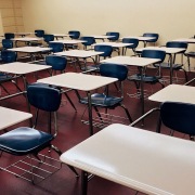 Empty classroom with chairs and tables