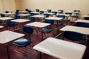 Empty classroom with chairs and tables