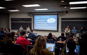 students presenting a mental health powerpoint