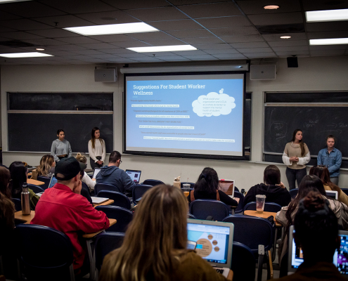 students presenting a mental health powerpoint