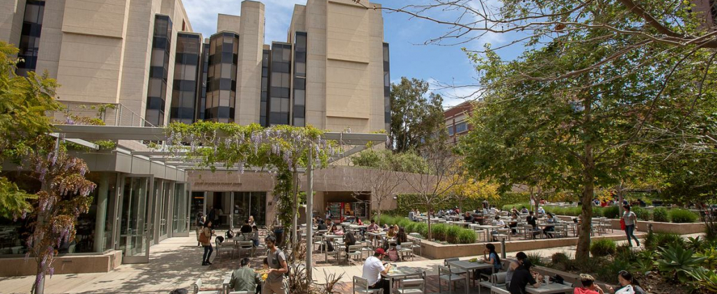 People eating at UCLA Court of Science.