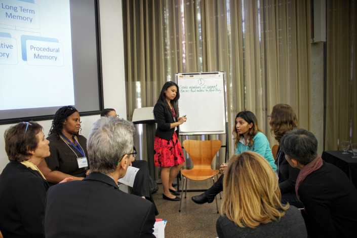 People discussing in a group during a MindWell event