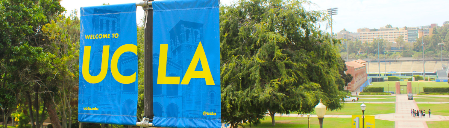 Welcome to UCLA banner next to Janss Steps