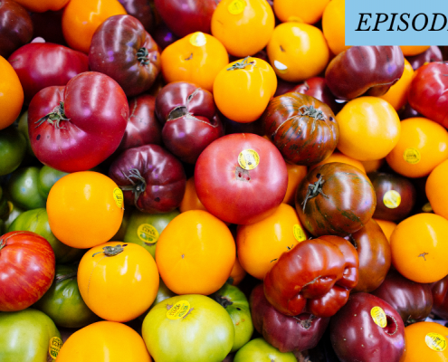 a bunch or different colored tomatoes