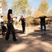 People hula hooping on campus