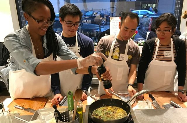 Students making food at the test kitchen