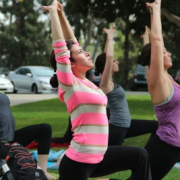 women doing yoga outside