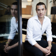 Fourth-year economics student Jeremy Barrett has worked since May 2017 to get public pianos installed on campus. He said he hopes they will foster a sense of community. (Joe Akira/Daily Bruin staff)